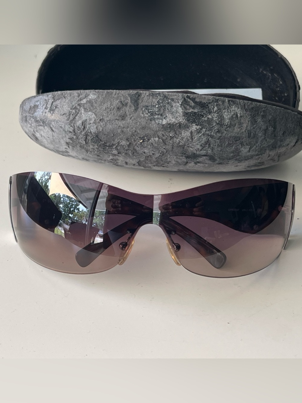 Vintage PRADA Tribal Rare2Find Y2K Tortoise Rimless Shield Sunglasses
